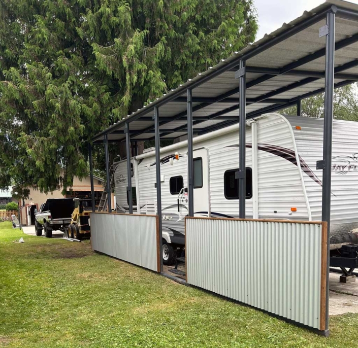 RV Storage unit with custom skirts RV Storage unit with custom skirts